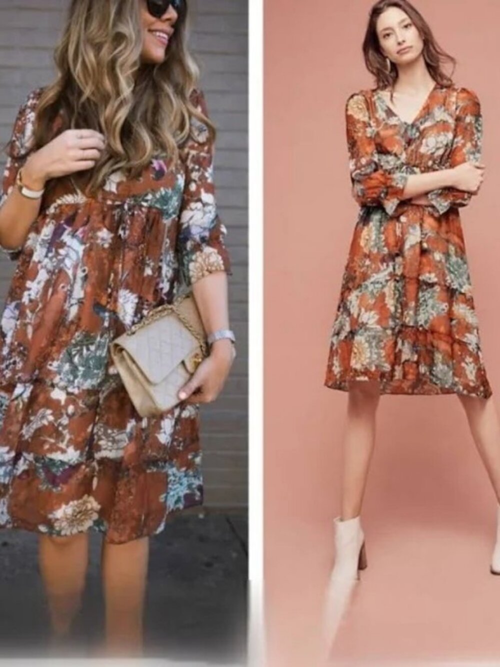 HEMANT & NANDITA @ Anthropologie Zeri Peasant Copper Floral Print Dress ** SZ 10 - Picture 5 of 11
